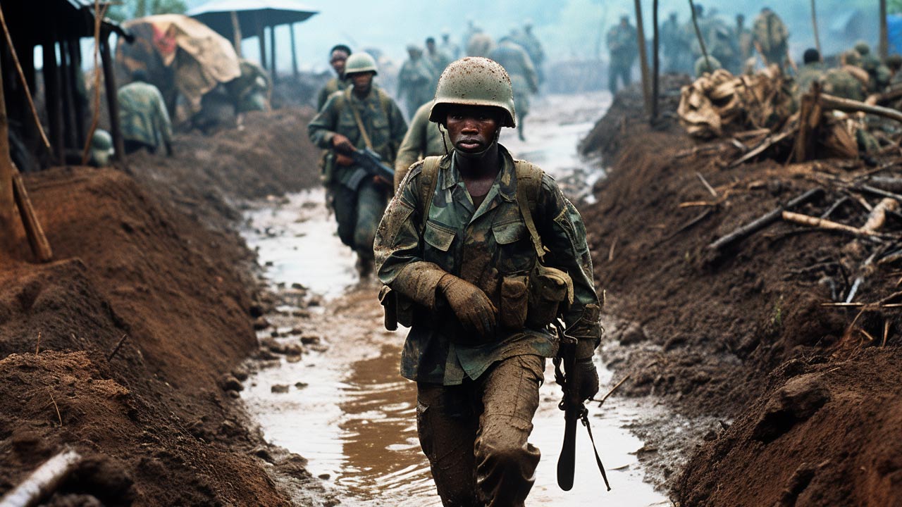 Casques bleus de l'ONU au Rwanda en 1994, symboles d'une intervention tardive.