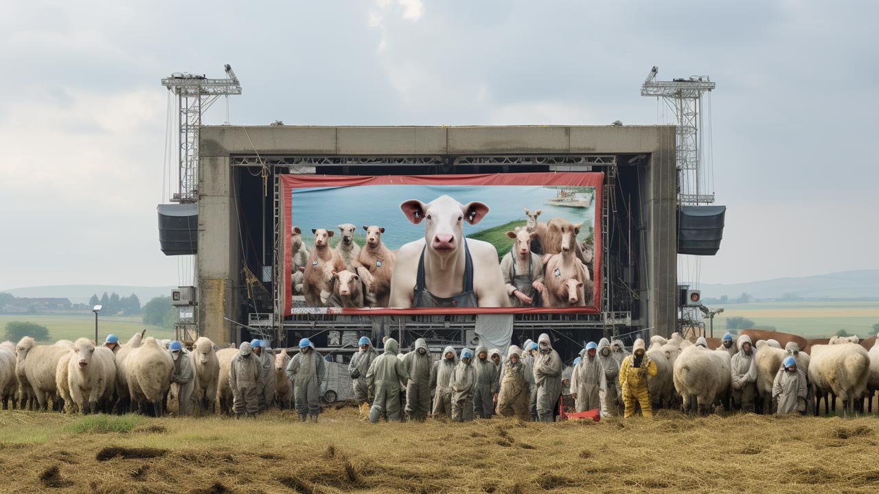 Agriculteurs européens protestant contre l'industrie de la viande de synthèse