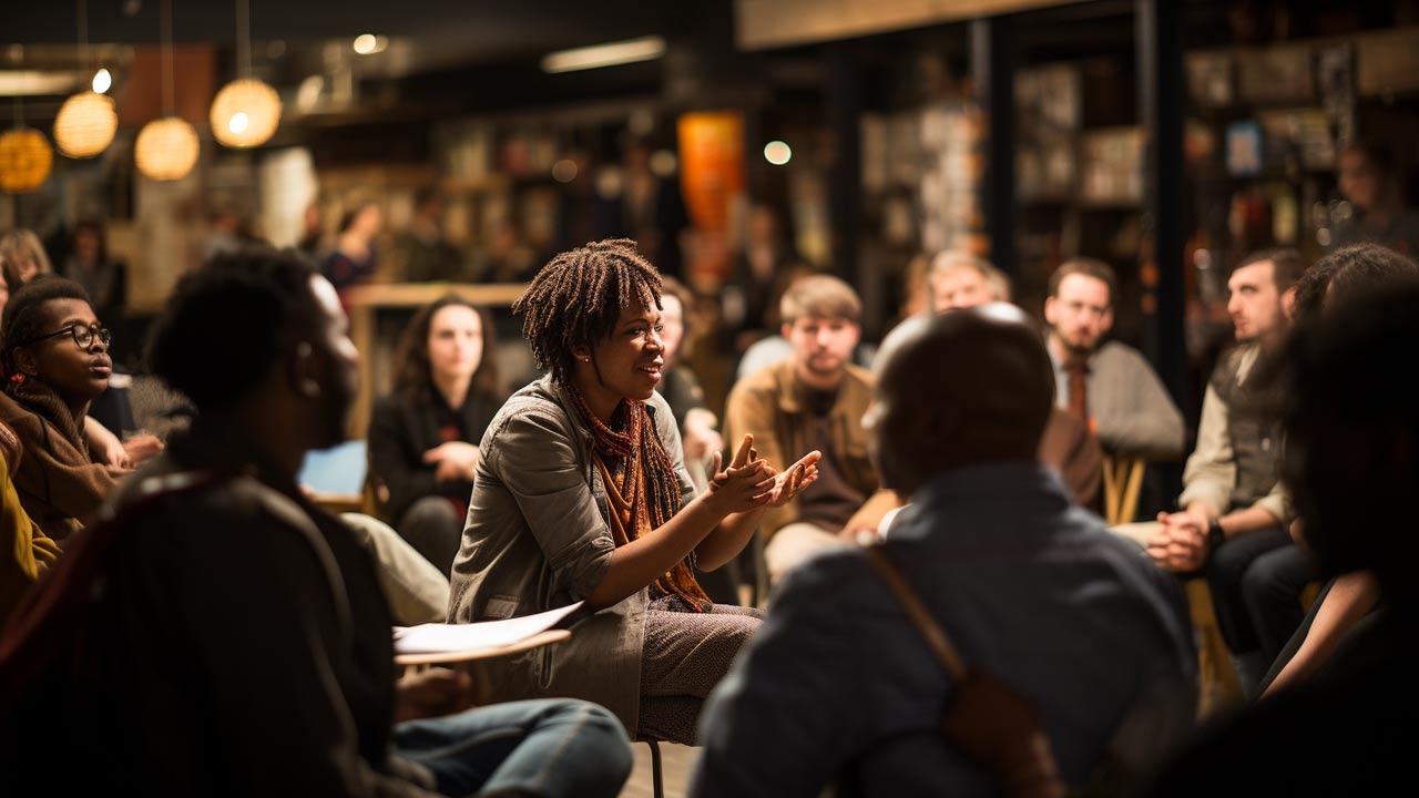 Réunion communautaire, discussion de groupe diversifié, solidarité